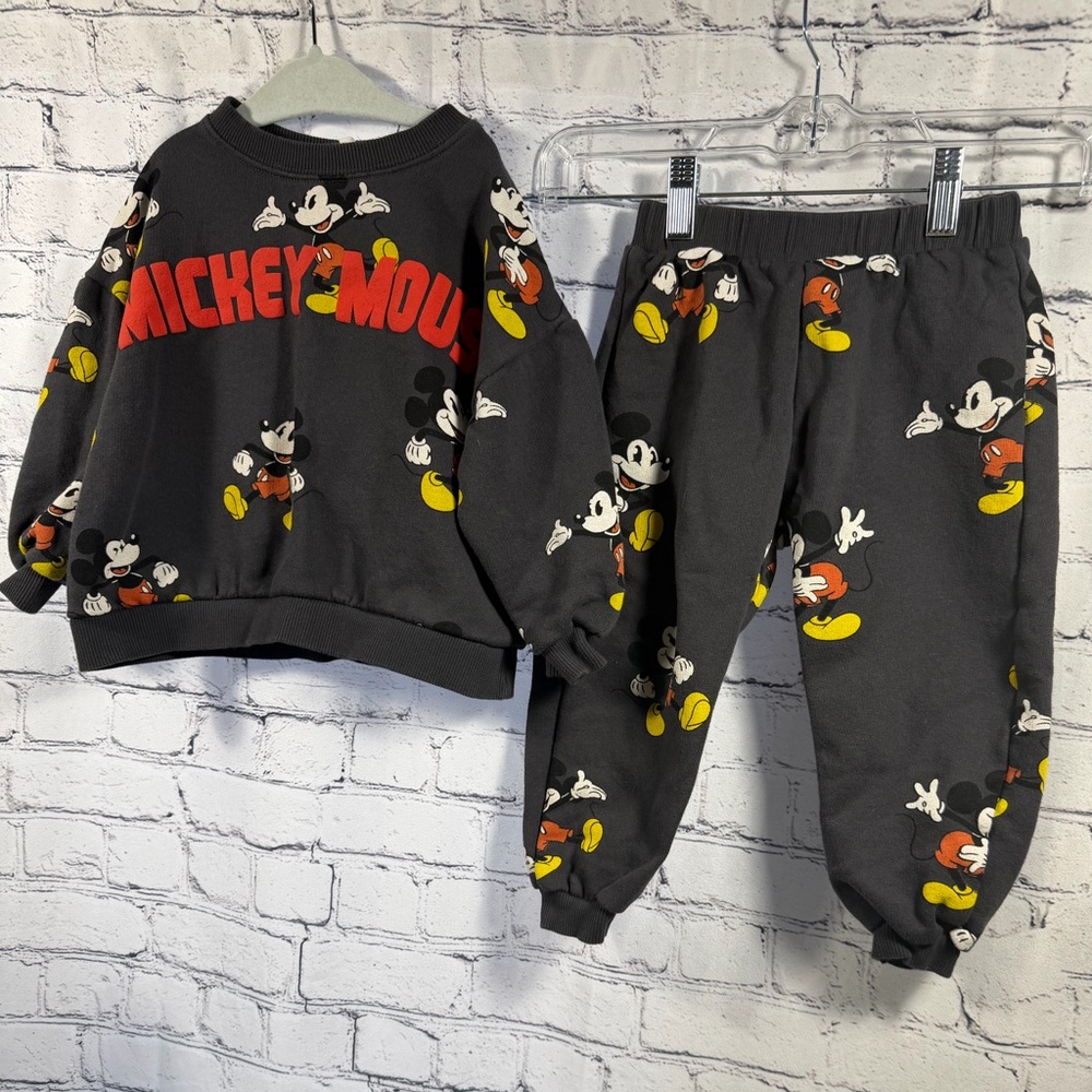 Zara Black Mickey Mouse Sweatshirt & Jogger Set with Red Yellow Accents